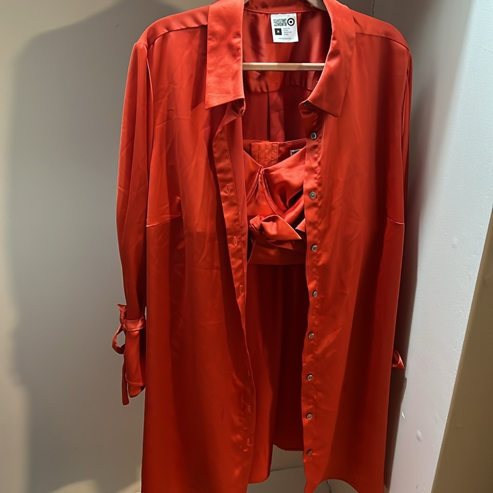 Orange Satin Shirt Set